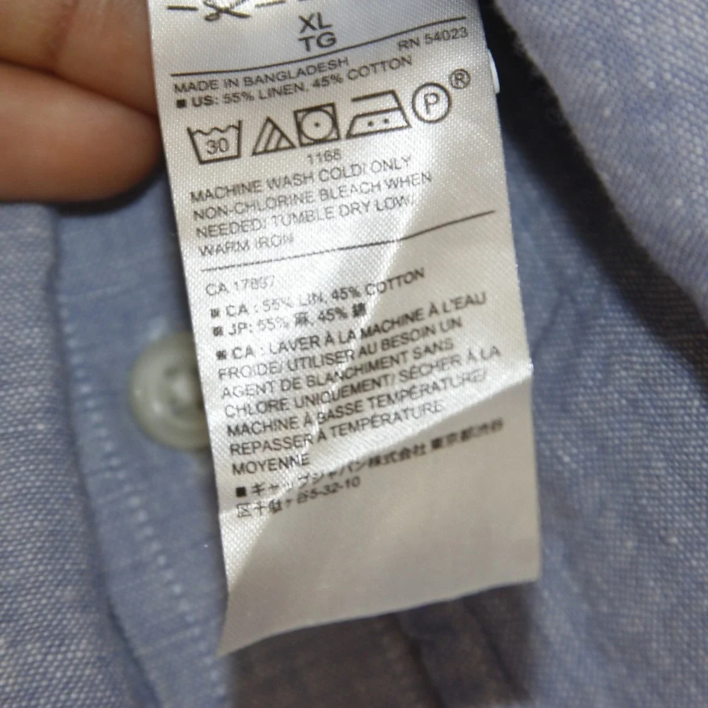 Banana Republic Linen Slim‎ Fit Shirt Mens XL Blue Short Sleeve Button Up Pocket